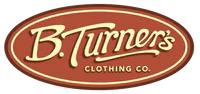 Logo for B.Turner's Clothing, it's a red oval with yellow lettering.