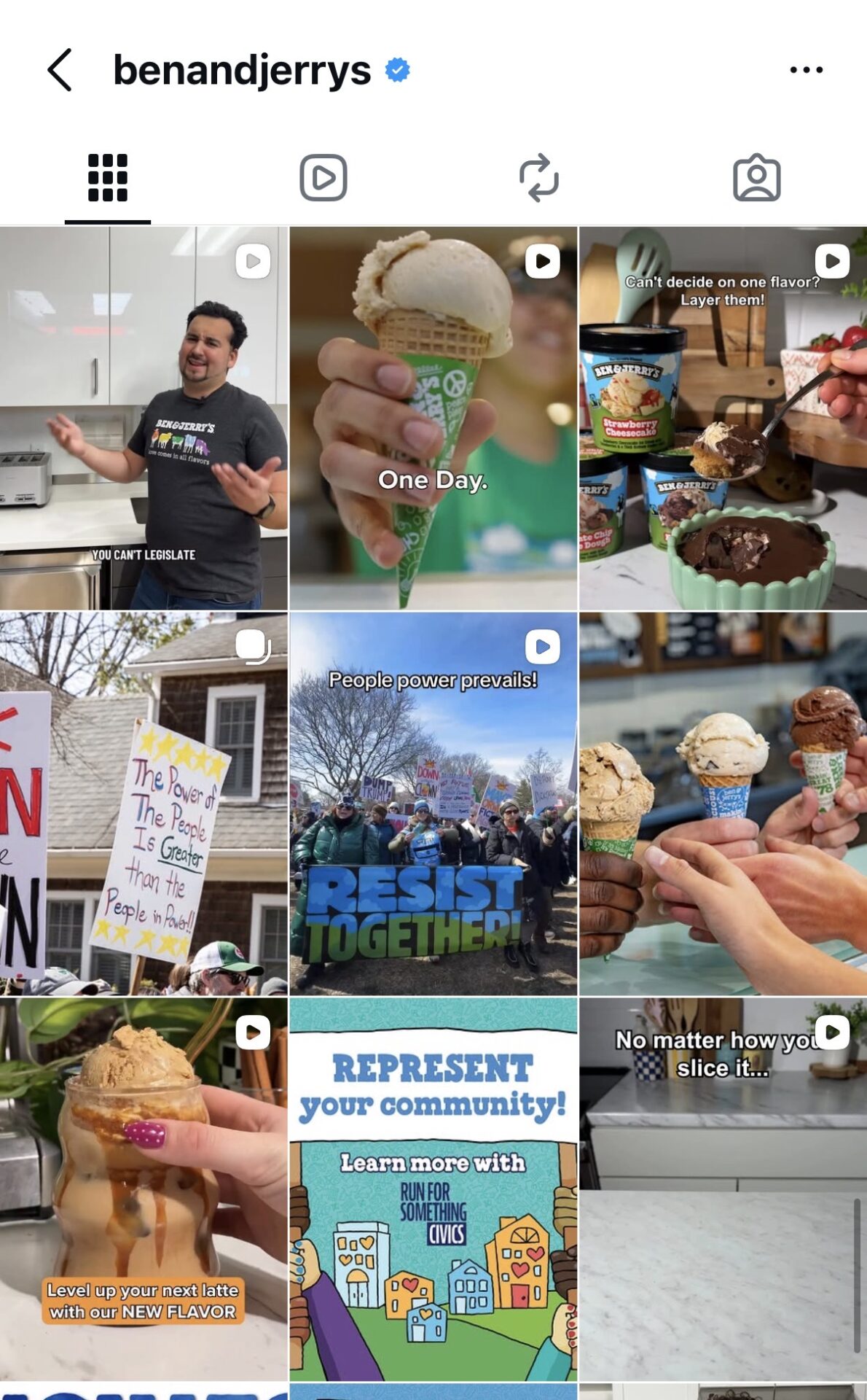 A screenshot of Ben and Jerry's Instagram feed